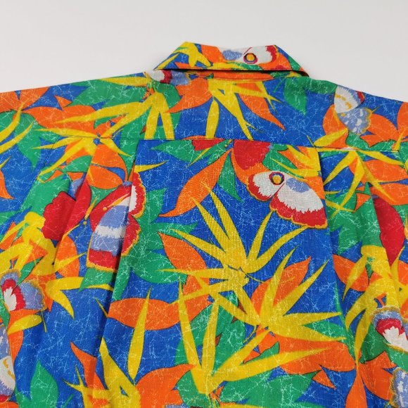 Tropical Print 80s Button Front Blouse - Picture 9 of 10